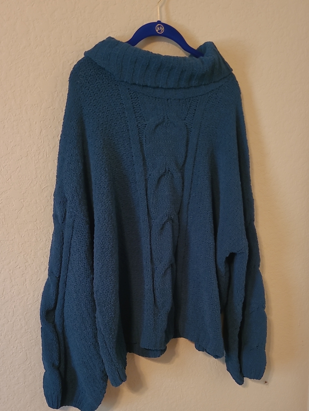Seven7 Teal Cable Cowl Neck Sweater